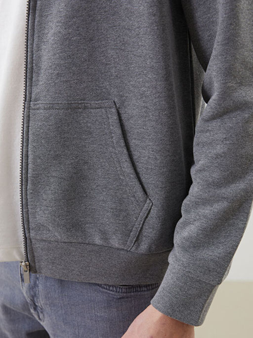 Kap??onlu Uzun Kollu Erkek Fermuarl? Sweatshirt