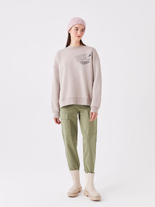 Bisiklet Yaka Mickey Mouse Bask?l? Uzun Kollu Oversize Kad?n Sweatshirt - Waikiki фото 3