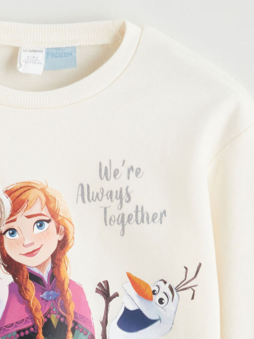 Bisiklet Yaka Elsa Bask?l? K?z ?ocuk Sweatshirt ve Tayt