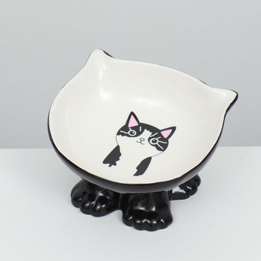Миска керамическая Киса на подставке-лапках 200 мл 13 х 12 х 8 см, чёрная - Пижон фото 3