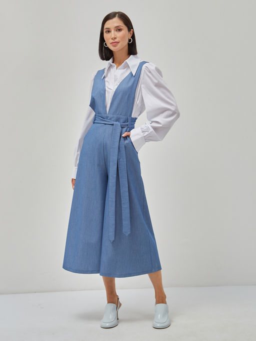 Комбинезон с брюками-кюлотами из костюмной однотонной джинсовой ткани - Tantino фото 17