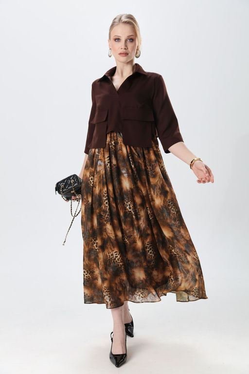 Платье NIKVA н514-5 шоколад и кофейный леопард  фото 3