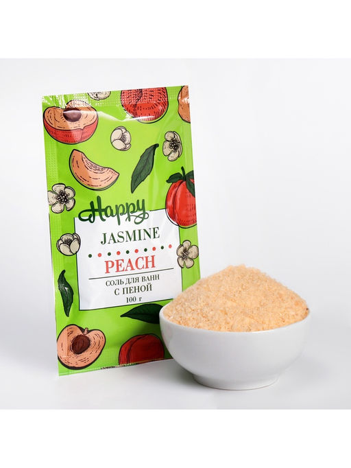 Цена за 4 шт. Соль для ванн с пеной Happy персик и жасмин, 100 г