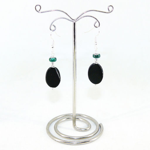 Серьги из малахита диаметр 8 мм и агата черного 12х20 мм - длина 5 см