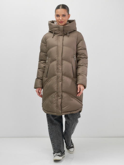 Пальто зимнее утепленное с капюшоном женское коричневого цвета 7747K - Visdeer фото 2