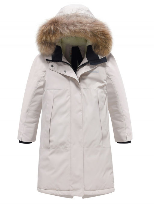 Парка зимняя подростковая для девочки с капюшоном и мехом бежевого цвета 9536B - Valianly фото 8