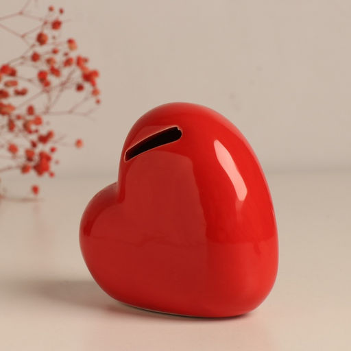 Копилка для денег «Сердце. Коть, дай денег», керамика, красная, 10.5×5×9.5 см
