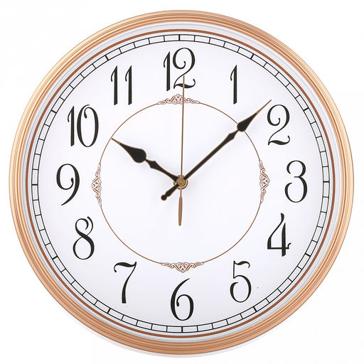 Часы настенные "Гран-маркиз" д31-33см, h5,4см, мягкий ход, циферблат белый; цифры арабские, черный; корпус пластик, белый/медный, в коробке (Китай)