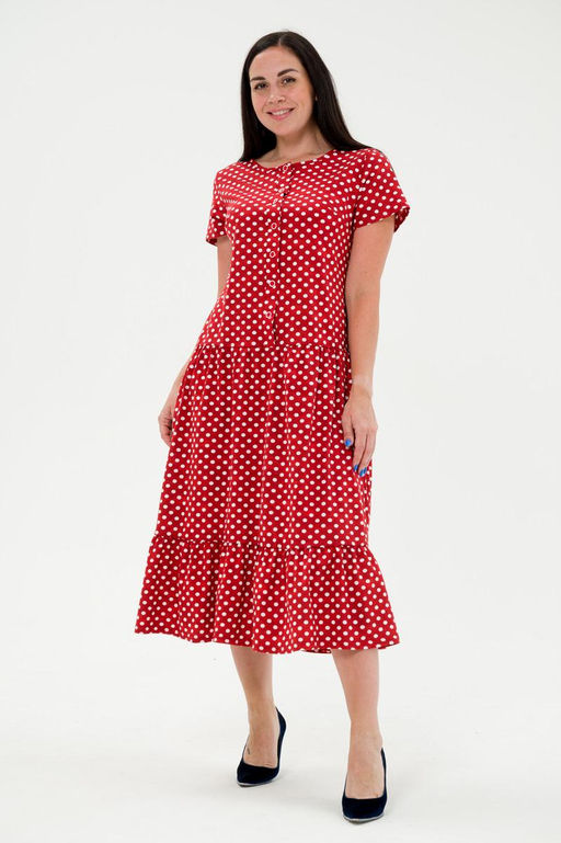 Платье женское из кулирки Кармелита горошек красный - Амадэль фото 8