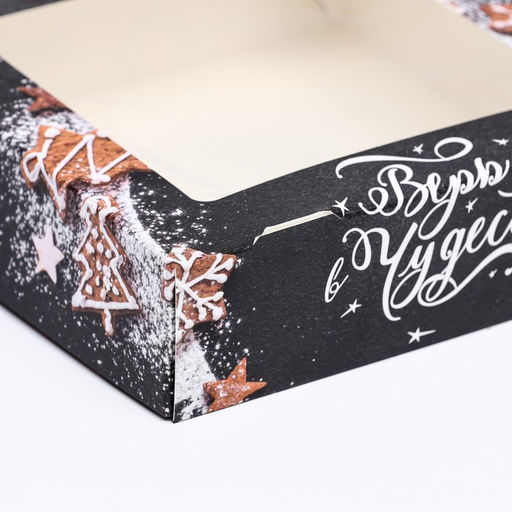 Цена за 20 шт. Коробка подарочная новогодняя складная с окном «Верь в чудеса» 15×15×4 см