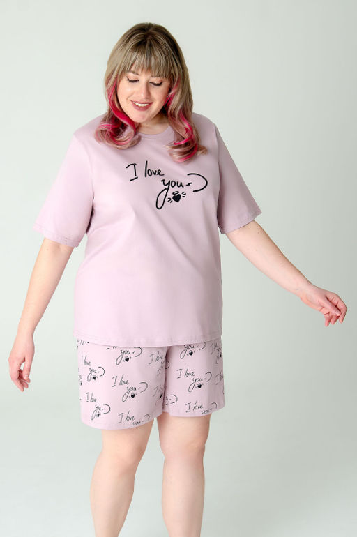 Арт. 9172 Пижама с шортами 52-58 (4 шт) Цвет:пудра - Калинка фото 2