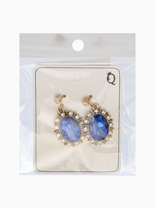 Серьги со стразами "Овал грань", цвет ярко-синий в золоте