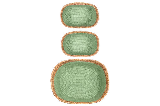 Набор 3 плетеных корзин 1 корзинка 30*25*14 см, 2 корзинки 22*14*12 см, зеленый - Elan gallery фото 6