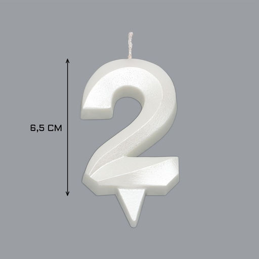 Цена за 3 шт. Свеча в торт «Грань», цифра 2, жемчужный, 6.5 см
