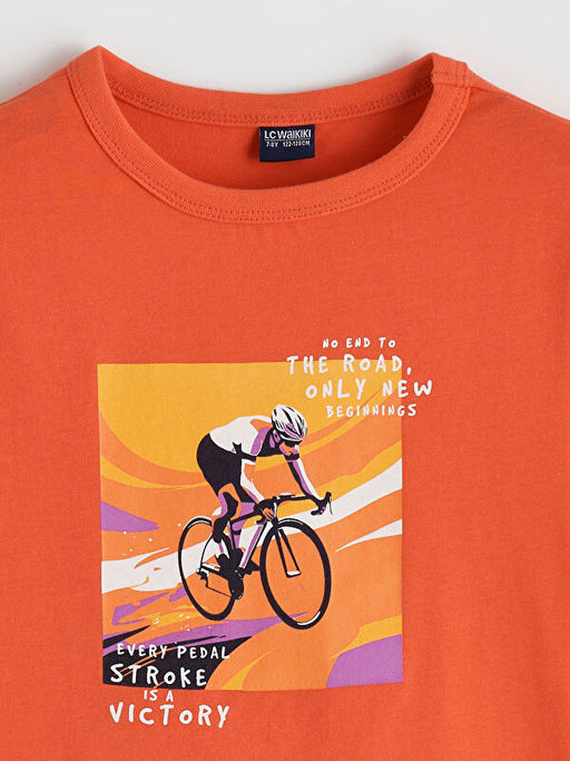 Bisiklet Yaka Bask?l? Erkek ?ocuk Ti??rt