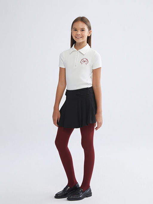 Polo Yaka Bask?l? K?z ?ocuk Ti??rt