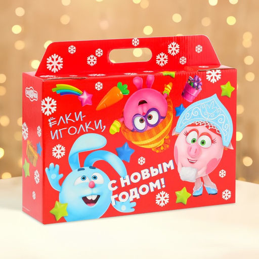 Цена за 5 шт. Подарочная коробка Новогодняя Портфель широкий «Смешарики» лицензия 31×8.5×20.3 см (+5 см).