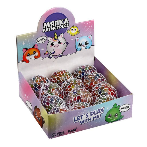 Цена за 12 шт. Антистресс сквиш мялка Funny toys «Let's play with me», с гидрогелем, в шоубоксе, МИКС