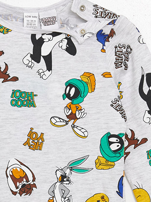 Bisiklet Yaka Uzun Kollu Bugs Bunny Bask?l? Erkek Bebek Ti??rt - Waikiki фото 2