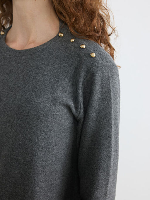 Bisiklet Yaka Aplike Detayl? Bluz