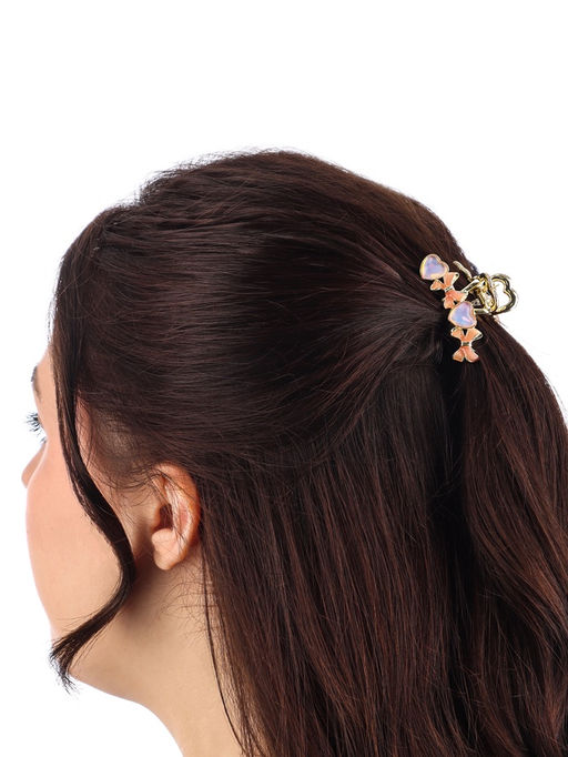 Цена за 6 шт. Крабик для волос «Хлоя галант», сердца банты, 4.5 см, золото