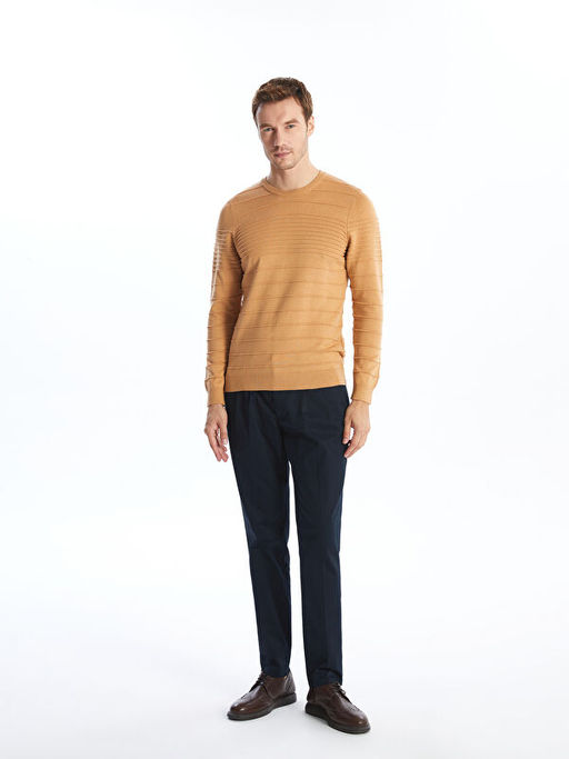 Bisiklet Yaka Uzun Kollu ?izgili Erkek Triko Kazak