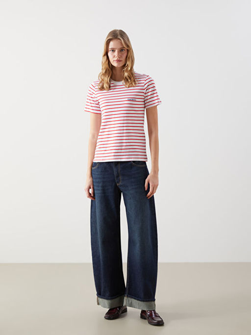 Bisiklet Yaka ?izgili Kad?n Ti??rt