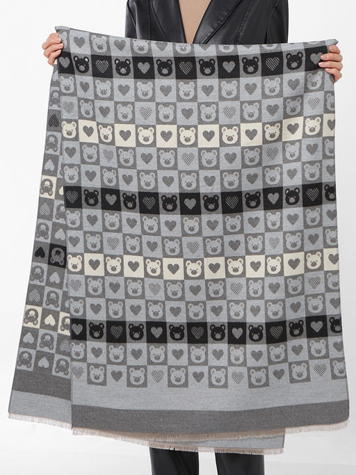 в составе ШЕРСТЬ и КАШЕМИР  Большой, мягкий, теплый двусторонний палантин с принтом. - Tantino фото 2