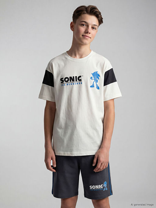 Bisiklet Yaka Sonic Bask?l? Erkek ?ocuk Ti??rt