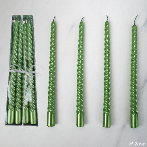 Свеча стержень 4 штуки 25 см витая глянец / LY-153 /уп 144/ зеленая - ГалеонТрейд фото 5