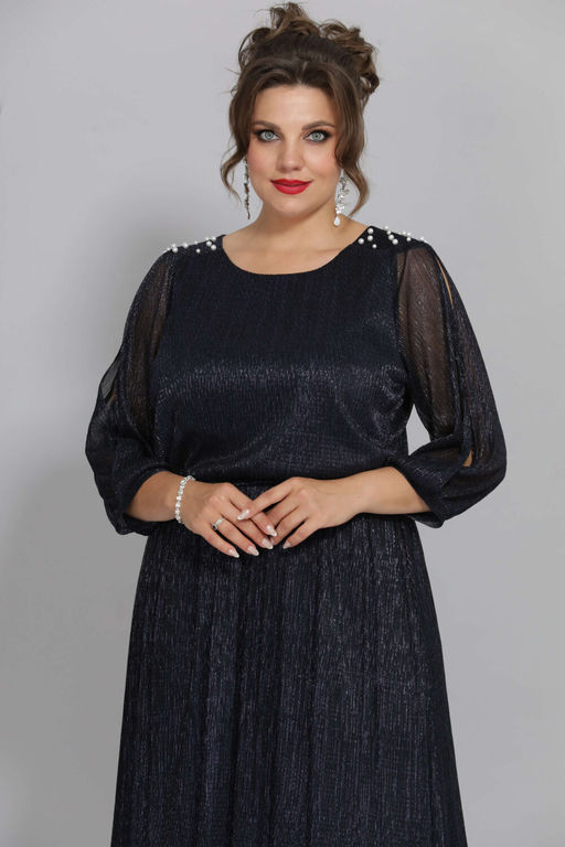 Платье Mira Fashion 5446S-Р синий с открытыми рукавами