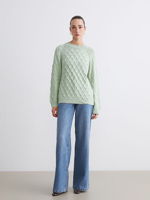 Bisiklet Yaka Kendinden Desenli Kad?n Triko Kazak