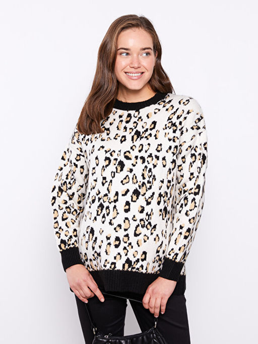 Bisiklet Yaka Desenli Uzun Kollu Hamile Triko Kazak