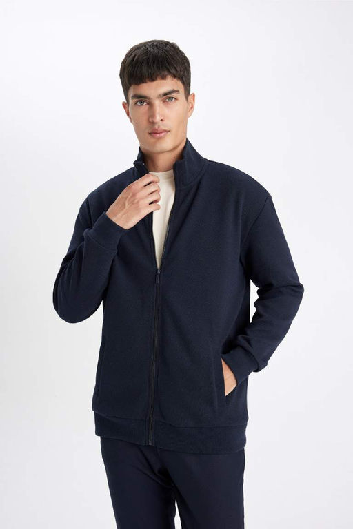 Трикотажный кардиган стандартной посадки с высоким воротником - Defacto фото 3