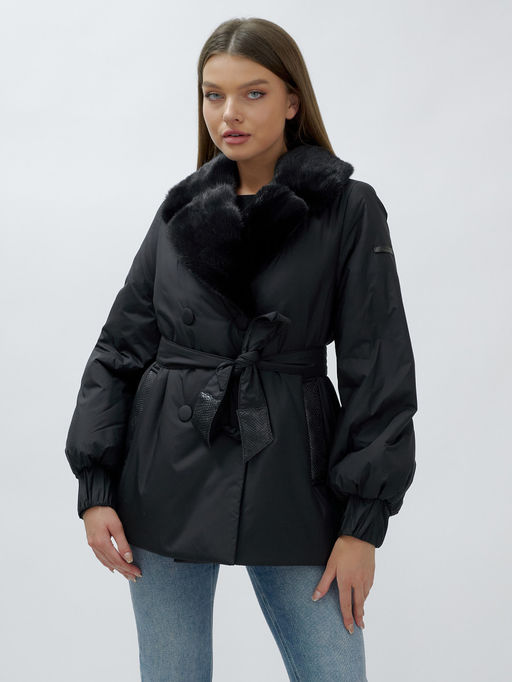 Полупальто зимнее женское с норкой люкс класса черного цвета 8632Ch