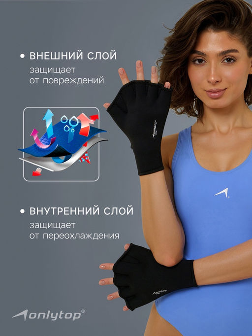 Перчатки для плавания ONLYTOP, неопрен, 2.5 мм, р. M, цвет чёрный