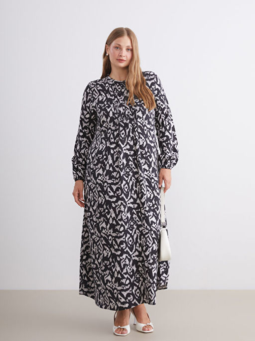 Hakim Yaka Desenli A Kesim Elbise