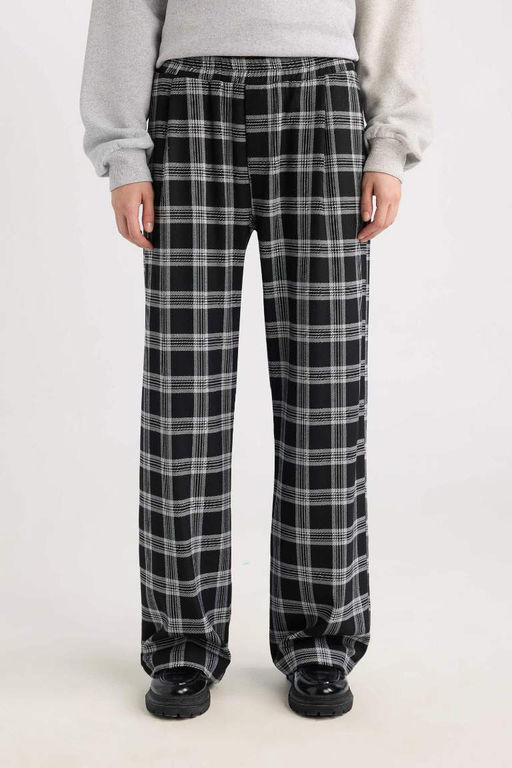 Широкие брюки Широкие брюки в клетку с нормальной талией и эластичными карманами Пижамные брюки - Defacto фото 4