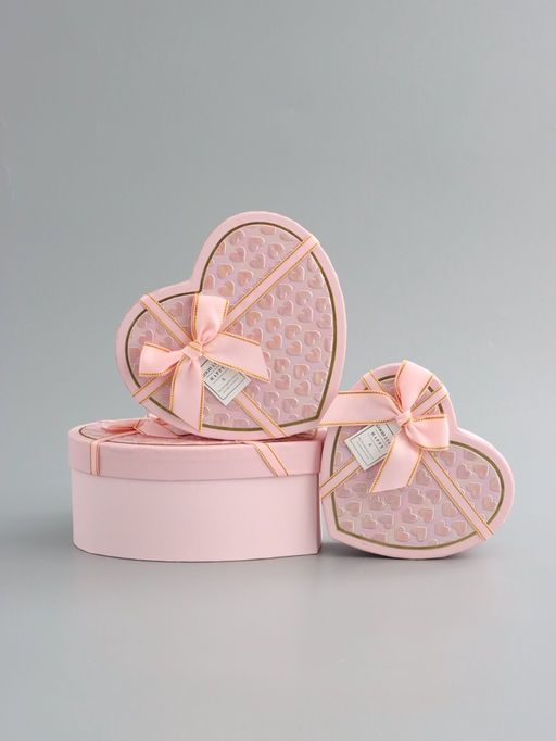 Набор коробок 3 в 1 сердца 22 х 20 х 9;  18.5 х 17 х 7.5; 16 х 14 х 6 см