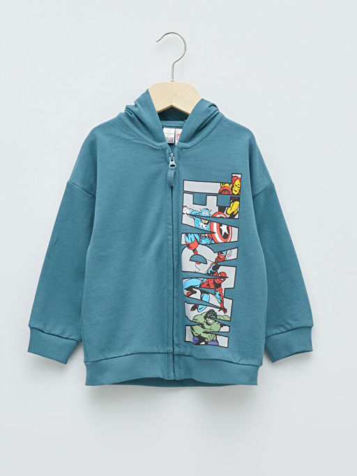 Kap??onlu Uzun Kollu Marvel Bask?l? Erkek Bebek Fermuarl? Sweatshirt