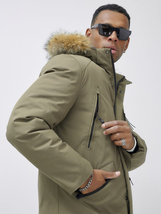Парка мужская зимняя удлиненная с мехом бежевого цвета 606_1B - Wonderrman фото 12