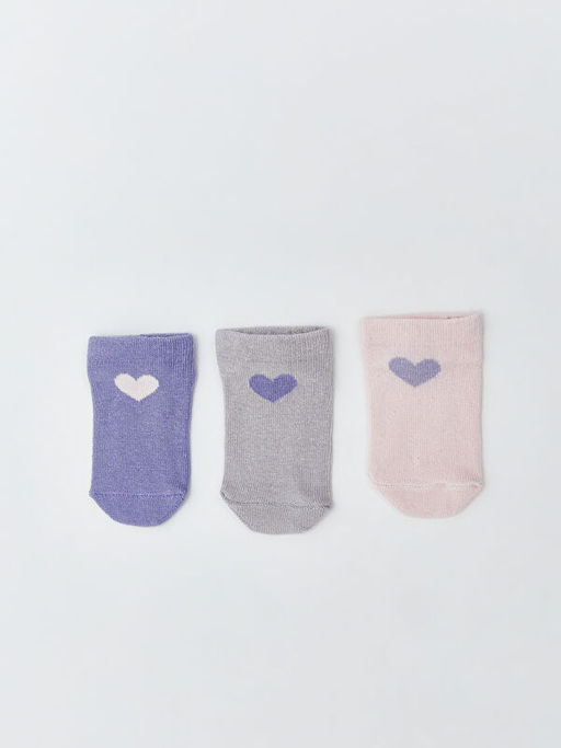 Kalp Bask?l? K?z ?ocuk Patik ?orap 3l?