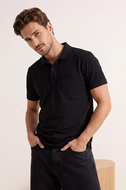 Siyah Regular %100 Pamuk Tek Cepli Polo Yaka T-shirt TMNSS26PO00018 - Trendyolmilla фото 2