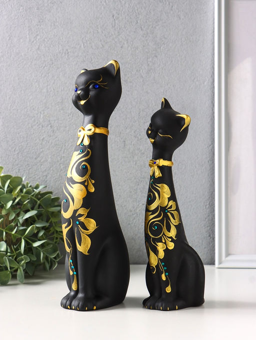 Фигура "Love коты" набор 2 шт, со стразами, 26см, чёрный