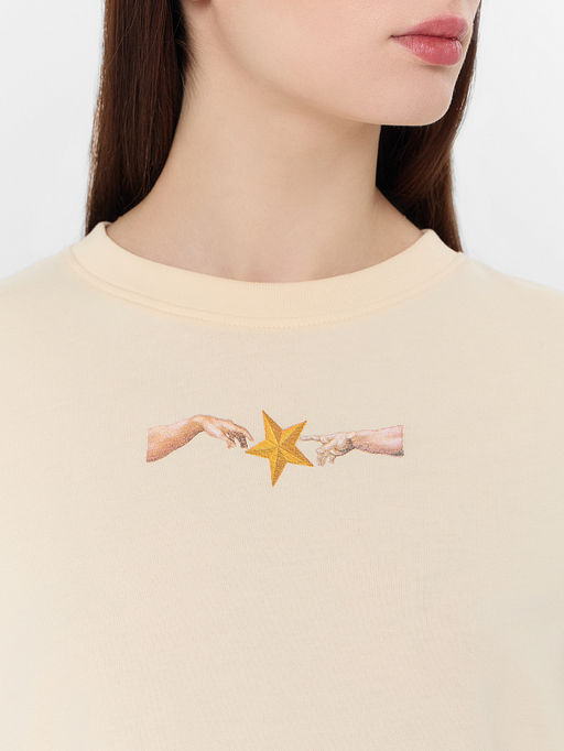 Футболка оверсайз женская бежевая с принтом