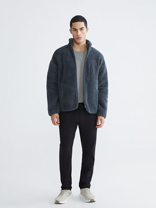 Dik Yaka Pel?? Erkek Fermuarl? Sweatshirt