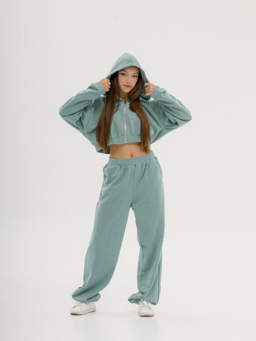 Костюм из спортивной ткани найк футер утепленный, мята (велюр эффект) - Knitka wear фото 2