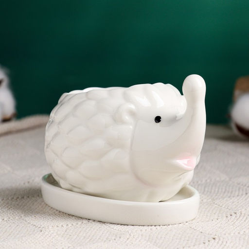 Декоративный горшок для цветов «Ёжик кверху носик», 250 мл, 11.6×8.3×6.2 см, керамический, с поддоном, белый