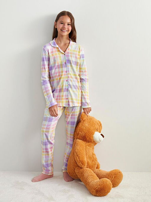 G?mlek Yaka K?z ?ocuk Pijama Tak?m?