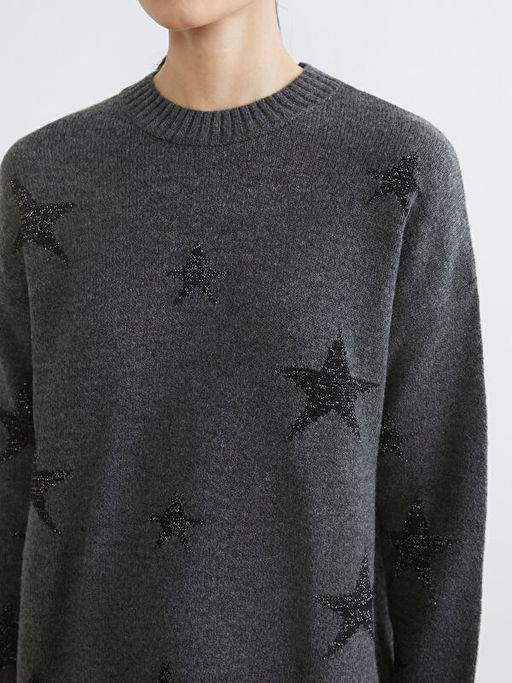 Bisiklet Yaka Y?ld?z Desenli Kad?n Triko Tunik